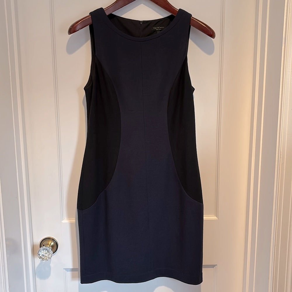 Rag & Bone Clemence Dress - 100% wool colorblock sheath in navy blue & black